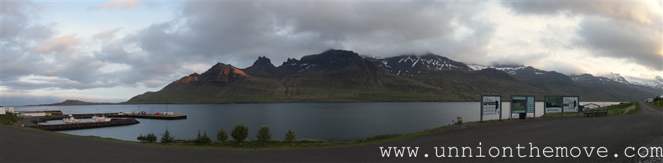 The panoramic view of the fishing town Stöðvarfjörður 